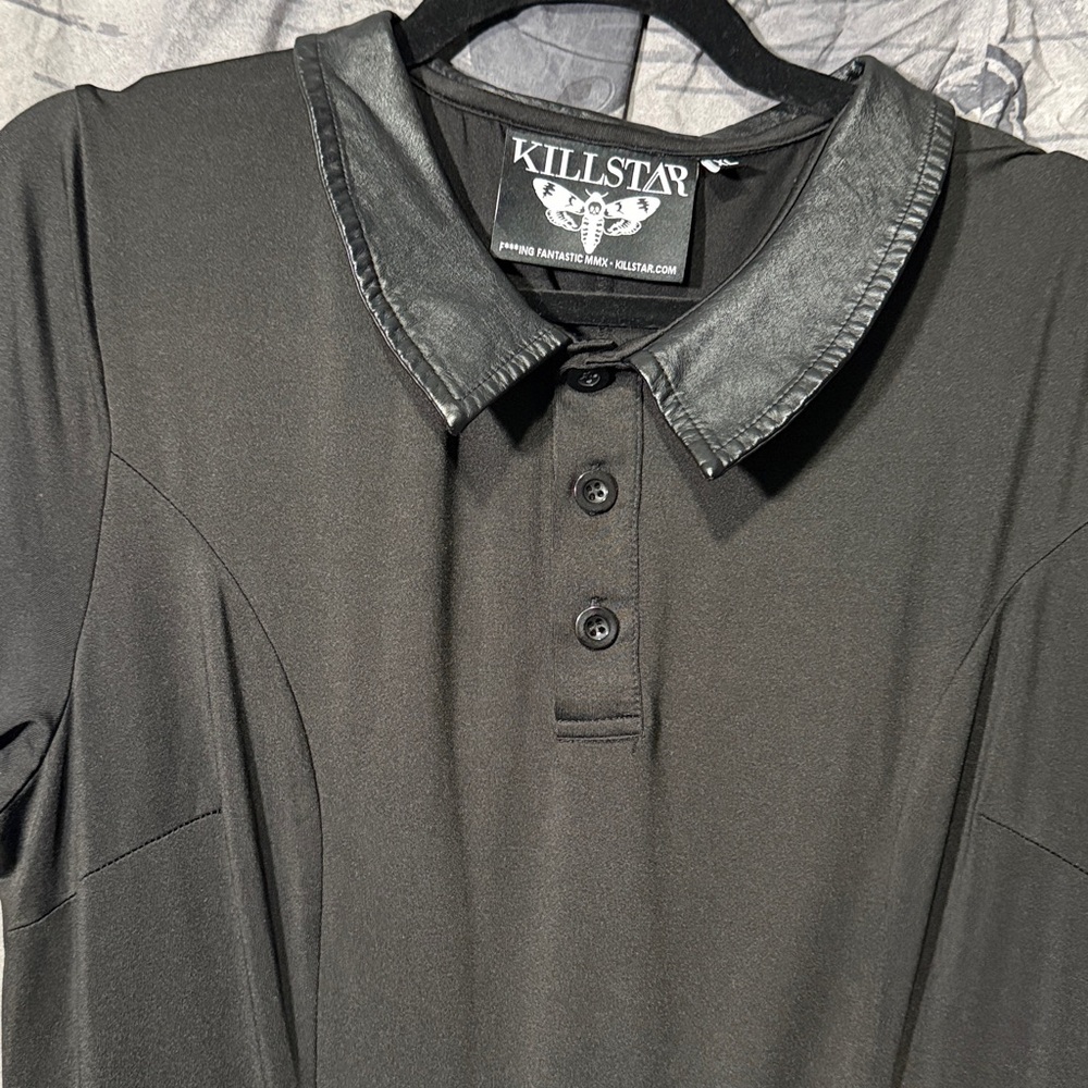 KILLSTAR MALICE FAUX LEATHER COLLARED SKATER DRESS SZ XL - Picture 2 of 9